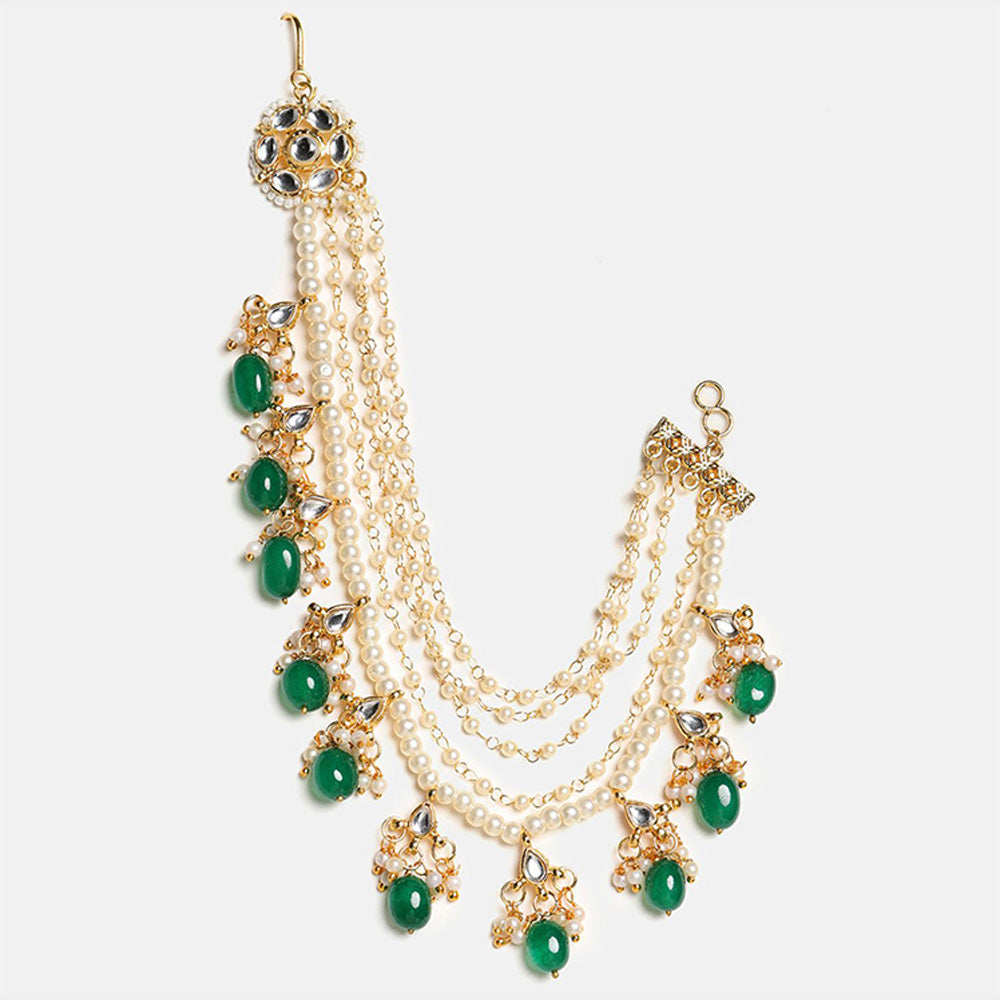 Ruby Raang Studio Green Emerald Gold Plated Ear Chain