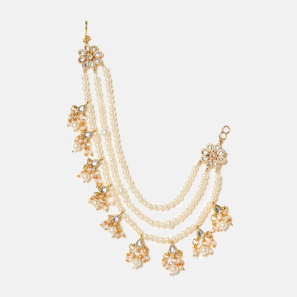 Ruby Raang Studio White 3-Layered Kundan Ear Chain