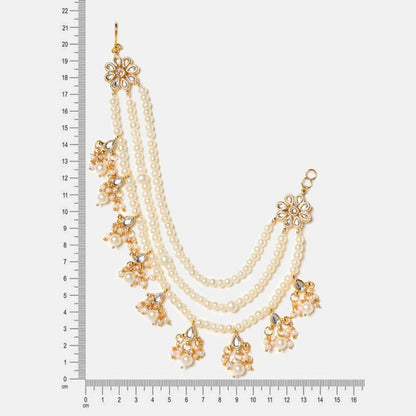 Ruby Raang Studio White 3-Layered Kundan Ear Chain