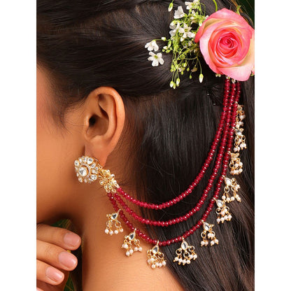Ruby Raang Studio Red Laal Noor Kundan Ear Chain