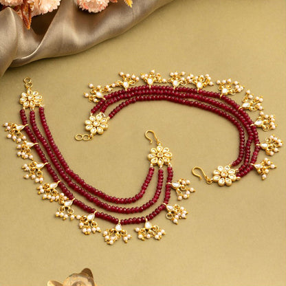 Ruby Raang Studio Red Laal Noor Kundan Ear Chain