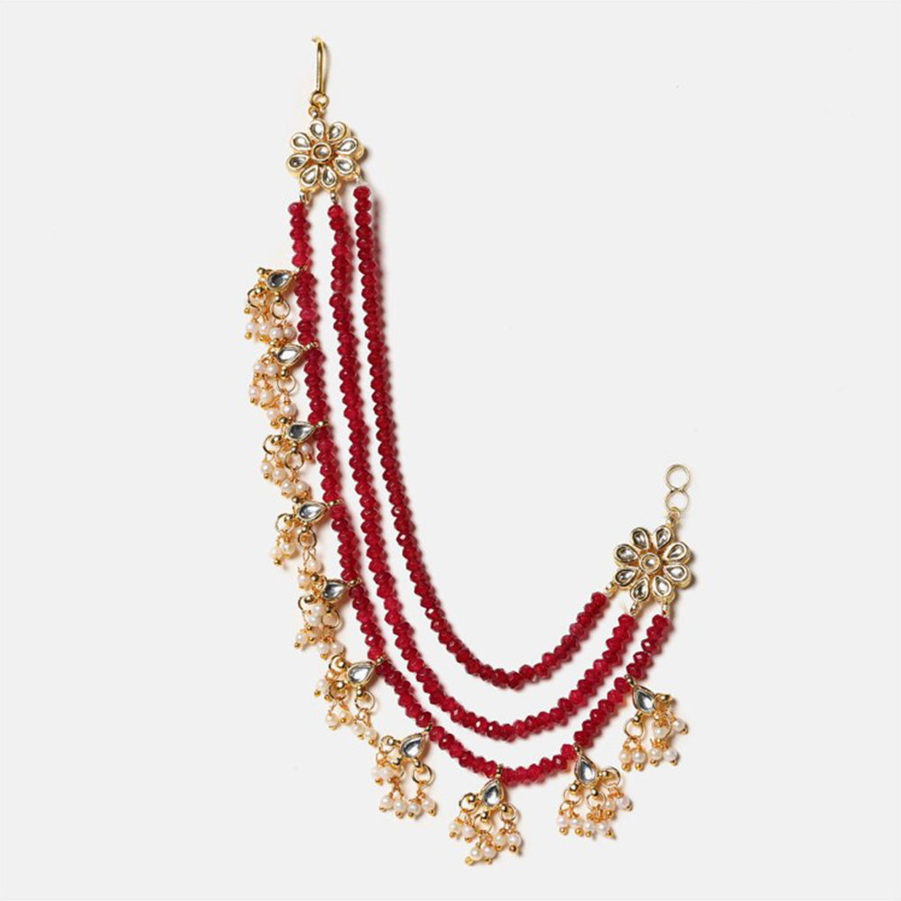 Ruby Raang Studio Red Laal Noor Kundan Ear Chain