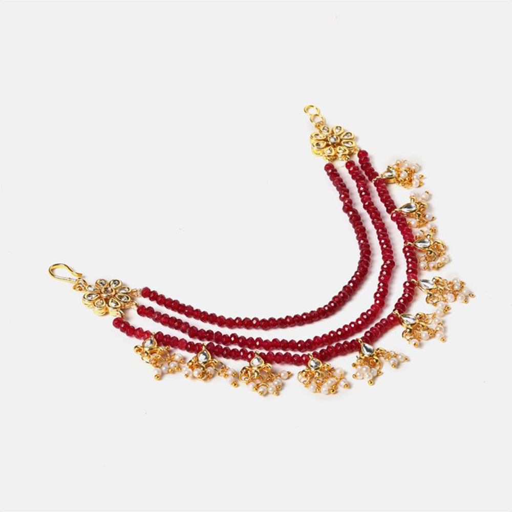 Ruby Raang Studio Red Laal Noor Kundan Ear Chain