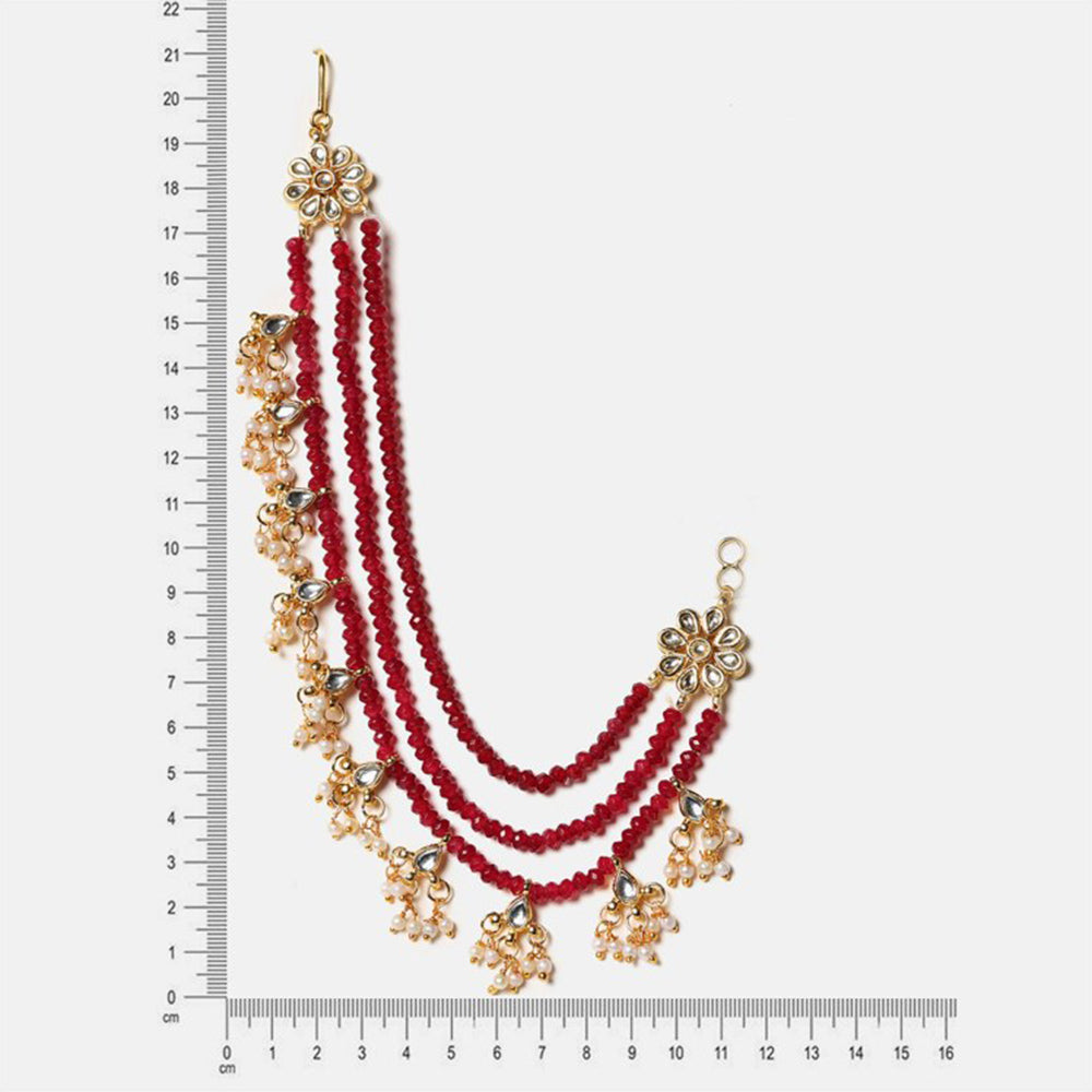 Ruby Raang Studio Red Laal Noor Kundan Ear Chain