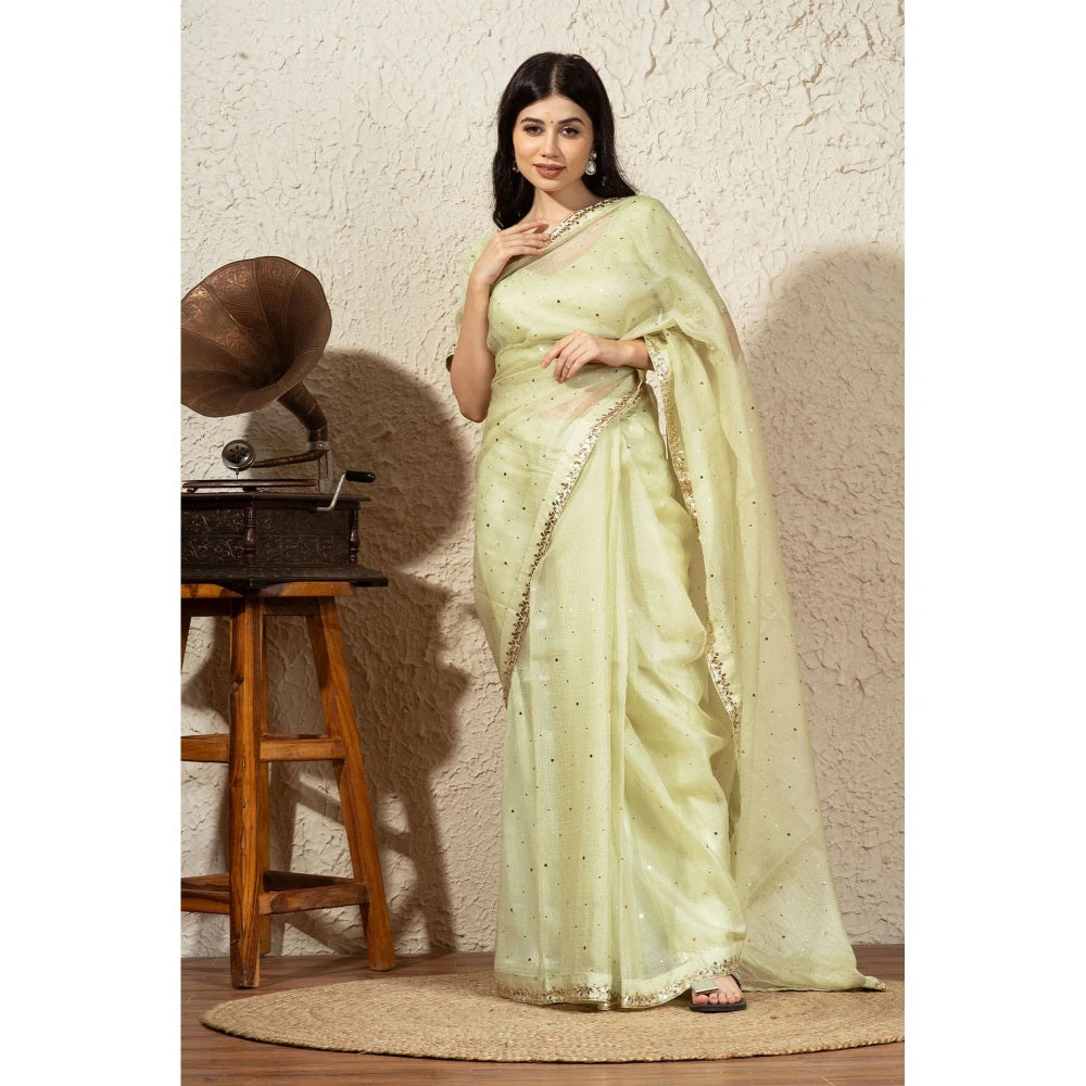 Ruhm Green Silk Pistachio Elegance with Stitched Blouse