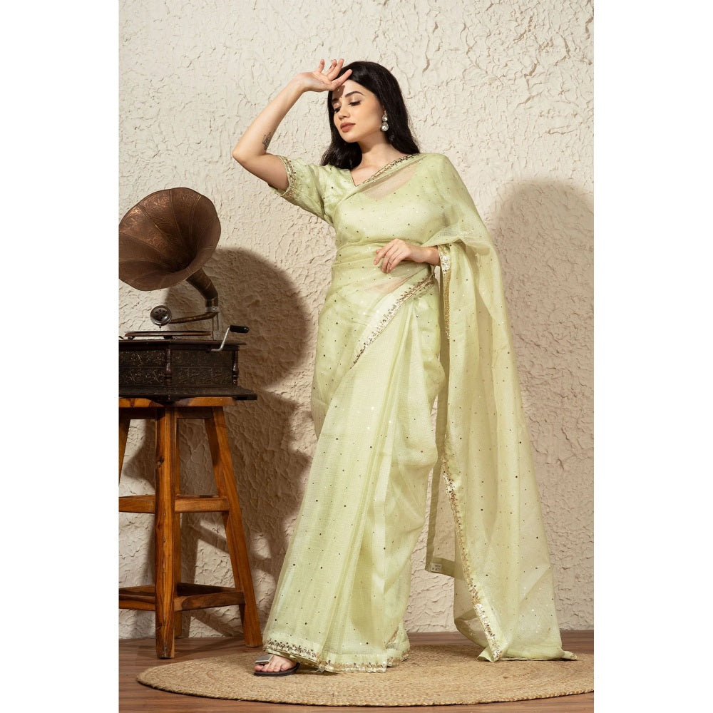 Ruhm Green Silk Pistachio Elegance with Stitched Blouse