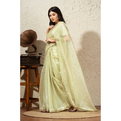 Ruhm Green Silk Pistachio Elegance with Stitched Blouse