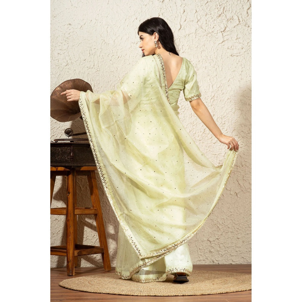 Ruhm Green Silk Pistachio Elegance with Stitched Blouse