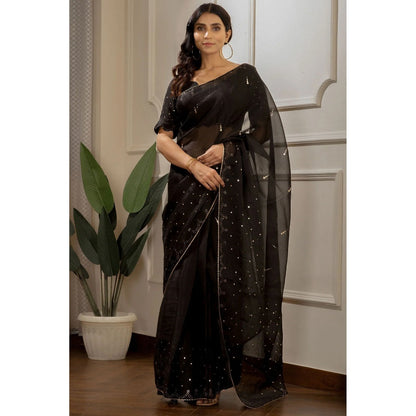 Ruhm Black Silk Elegance Saree with Stitched Blouse
