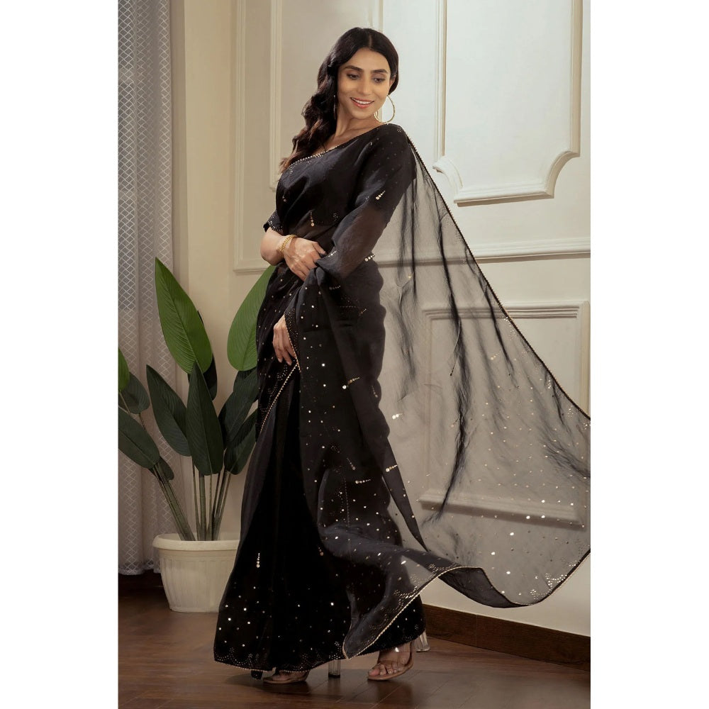 Ruhm Black Silk Elegance Saree with Stitched Blouse
