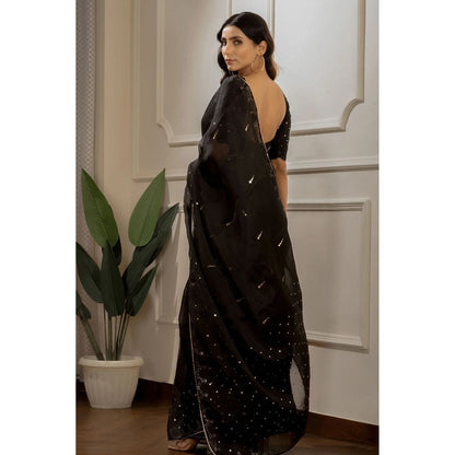 Ruhm Black Silk Elegance Saree with Stitched Blouse