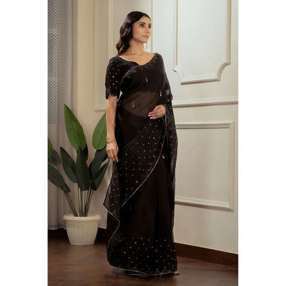 Ruhm Black Silk Elegance Saree with Stitched Blouse