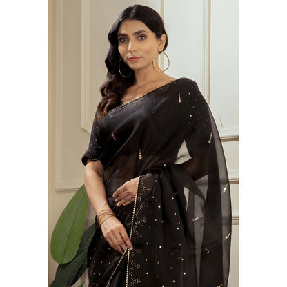Ruhm Black Silk Elegance Saree with Stitched Blouse