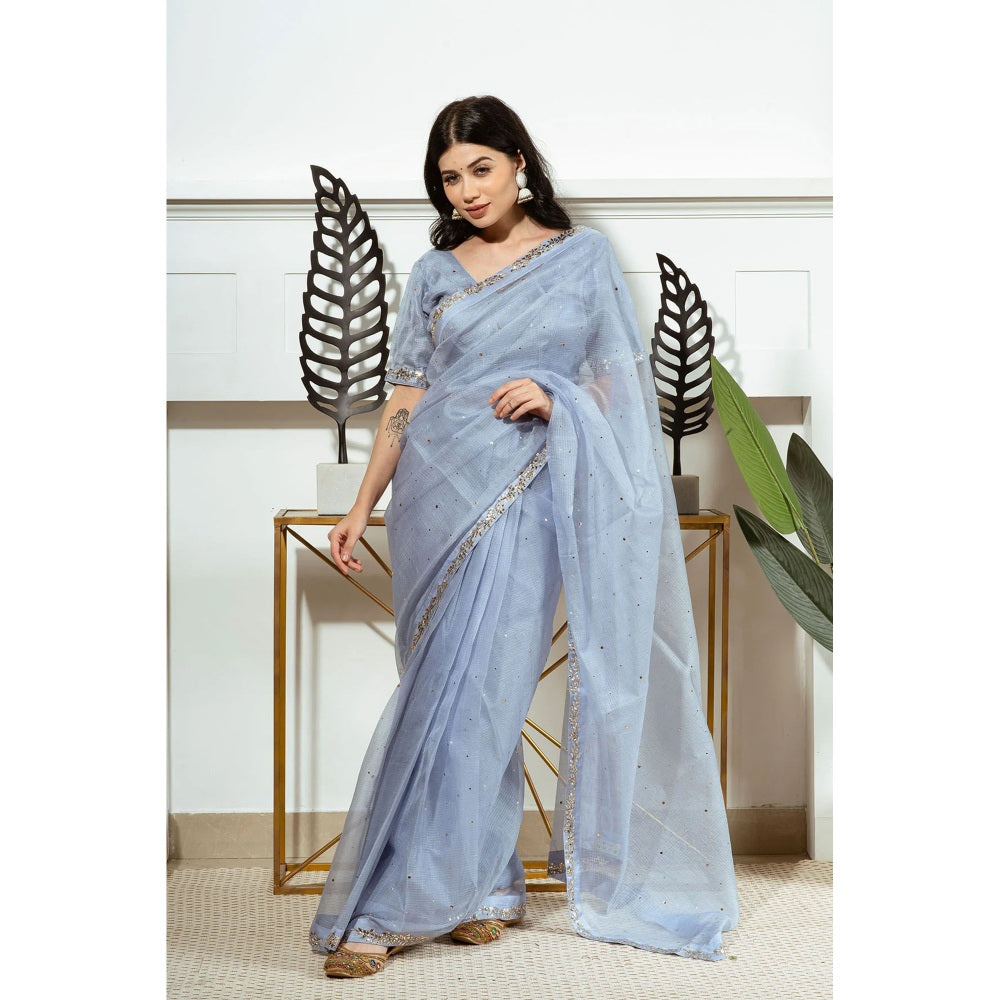 Ruhm Blue Bliss Saree with Stitched Blouse