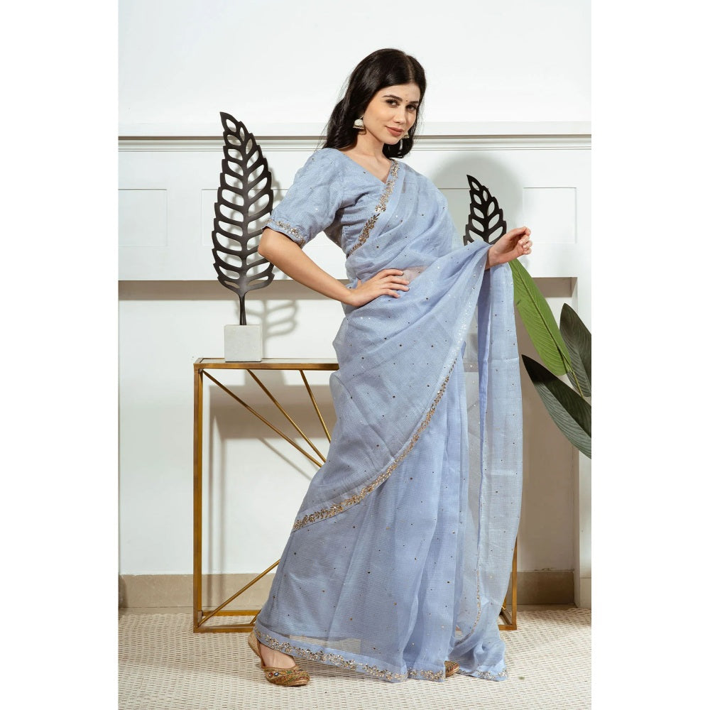 Ruhm Blue Bliss Saree with Stitched Blouse