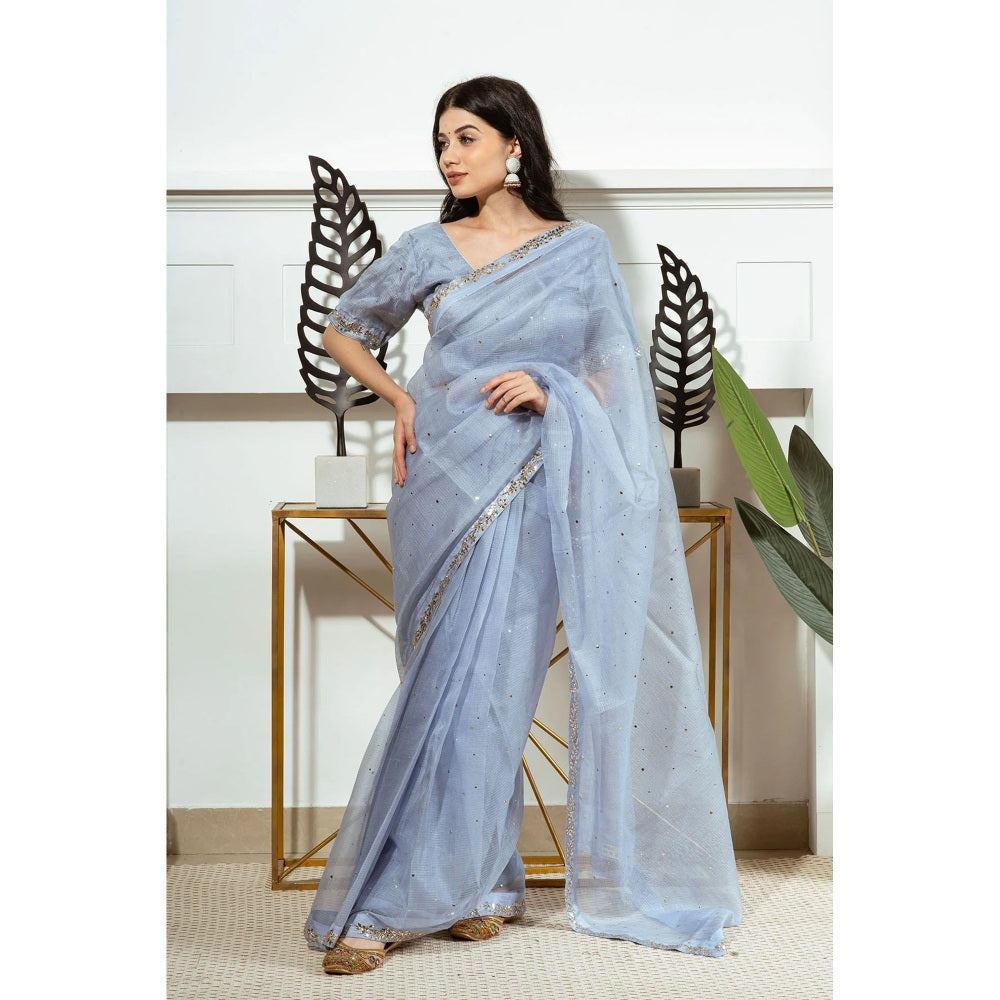 Ruhm Blue Bliss Saree with Stitched Blouse