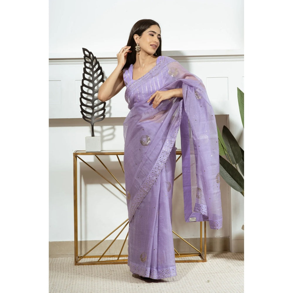Ruhm Lavender Kota Doriya Saree With Stitched Blouse