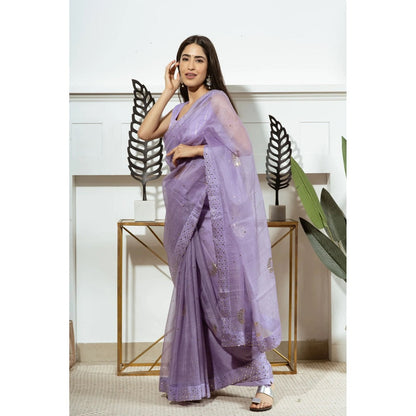 Ruhm Lavender Kota Doriya Saree With Stitched Blouse