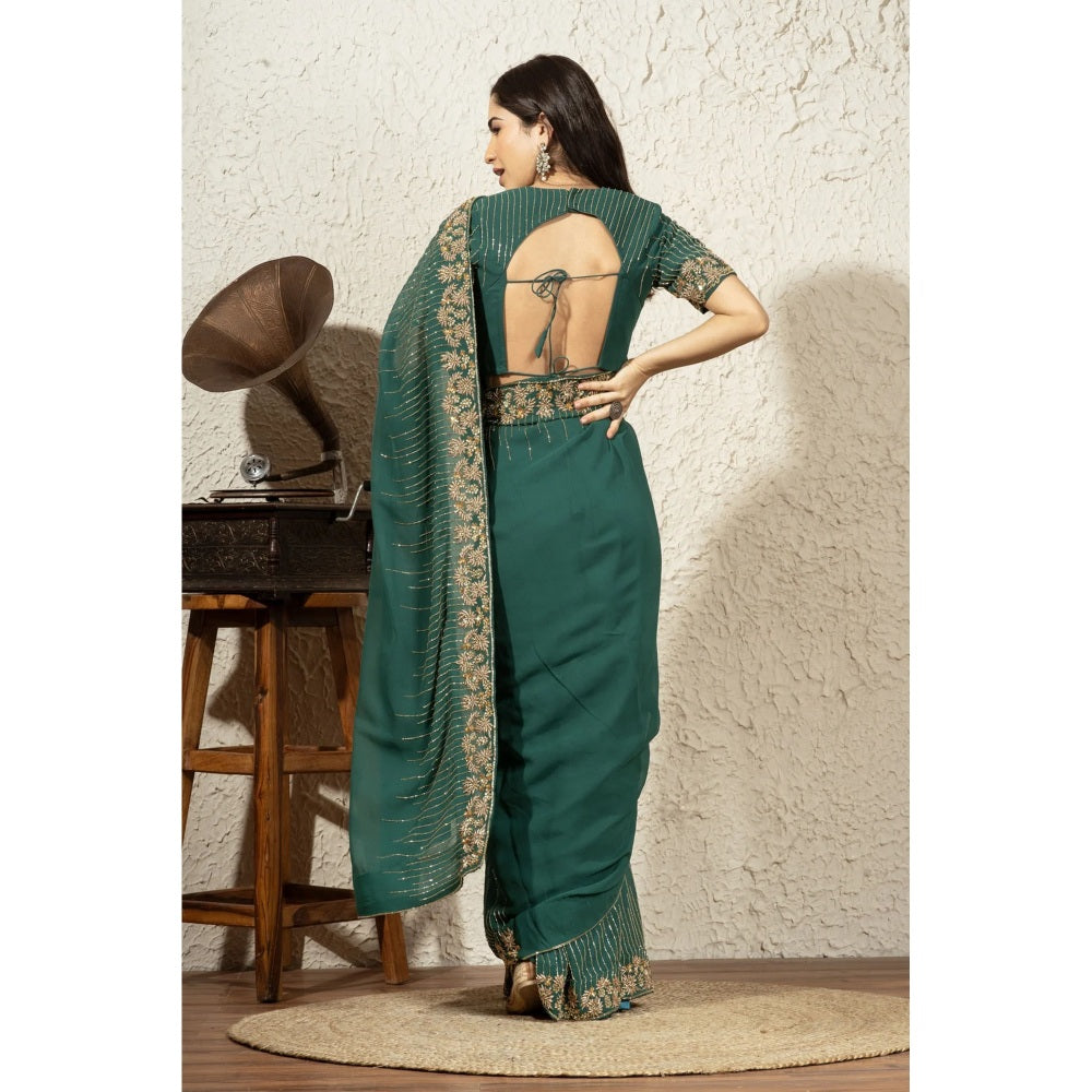 Ruhm Forest Green Saree with Stitched Blouse