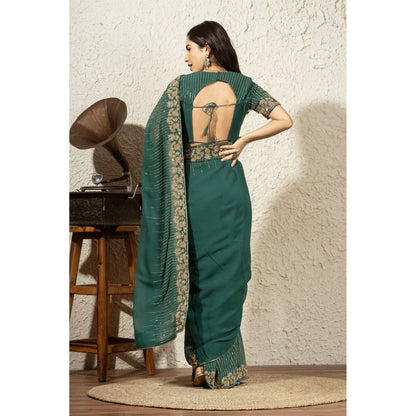 Ruhm Forest Green Saree with Stitched Blouse