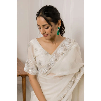 Ruhm Hand Dyed Off White Saree with Stitched Blouse