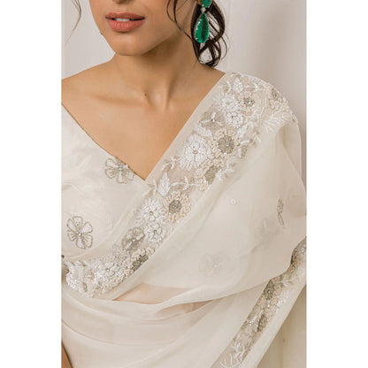 Ruhm Hand Dyed Off White Saree with Stitched Blouse