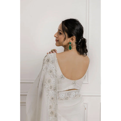 Ruhm Hand Dyed Off White Saree with Stitched Blouse
