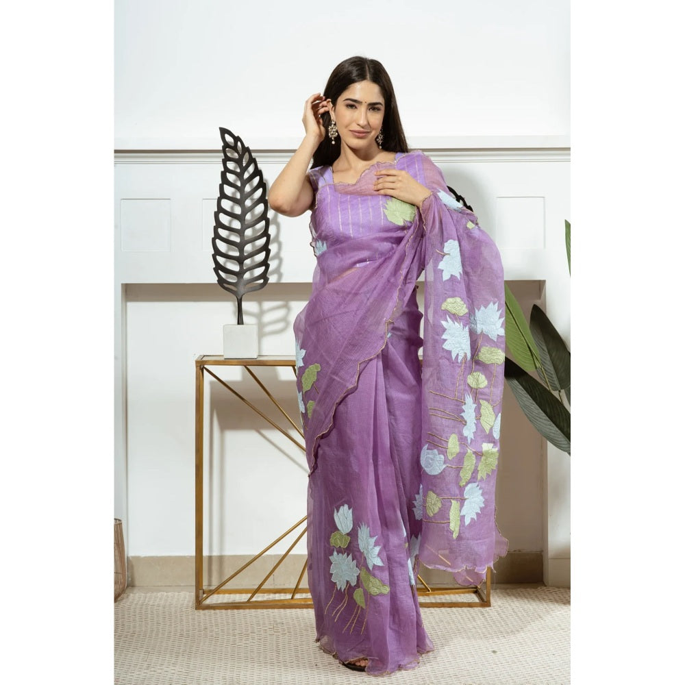 Ruhm Purple Sparkling Serenity Organza Silk Saree with Stitched Blouse