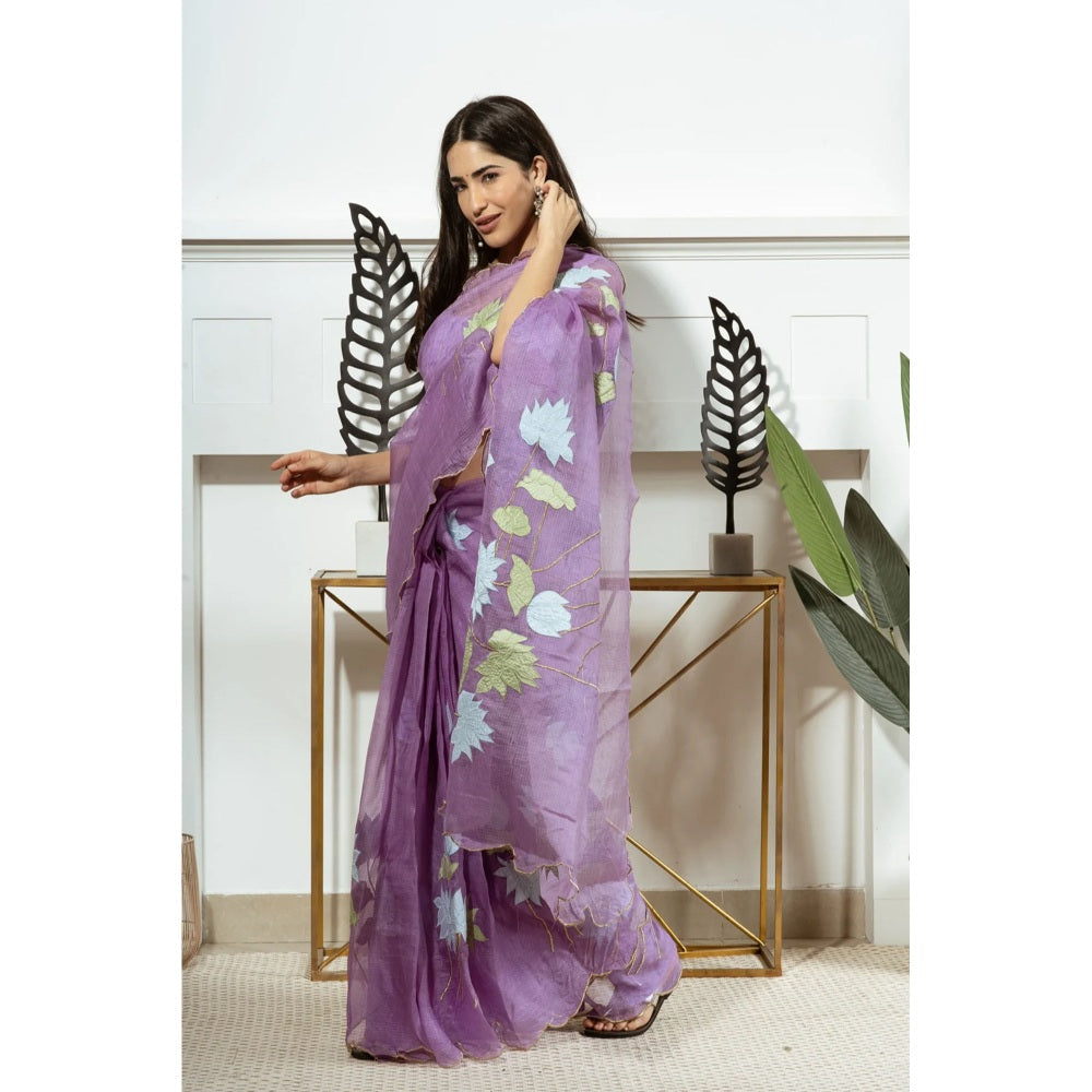 Ruhm Purple Sparkling Serenity Organza Silk Saree with Stitched Blouse