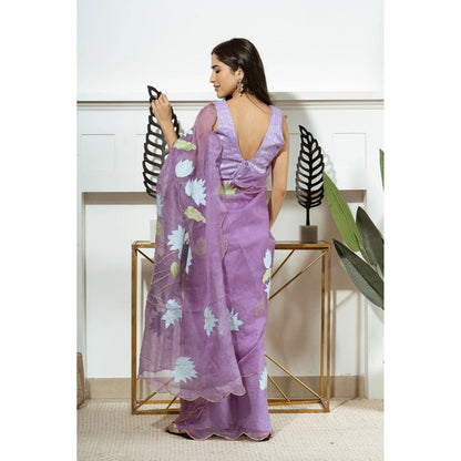 Ruhm Purple Sparkling Serenity Organza Silk Saree with Stitched Blouse