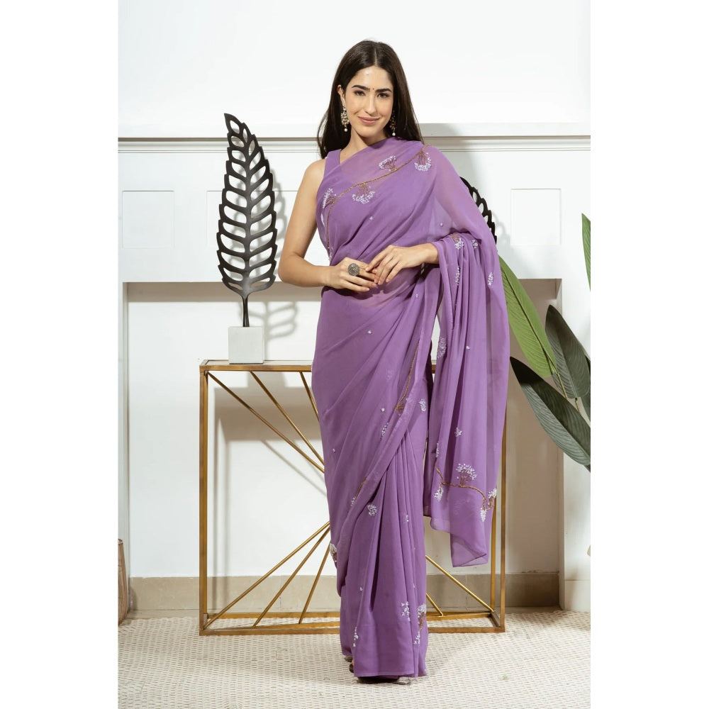 Ruhm Lavender Luxe Saree with Stitched Blouse
