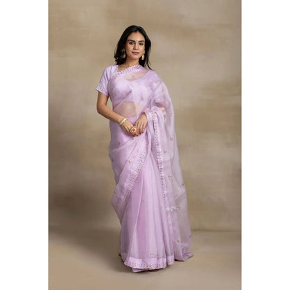 Ruhm Opulent Lavender Silk Organza Saree With Stitched Blouse