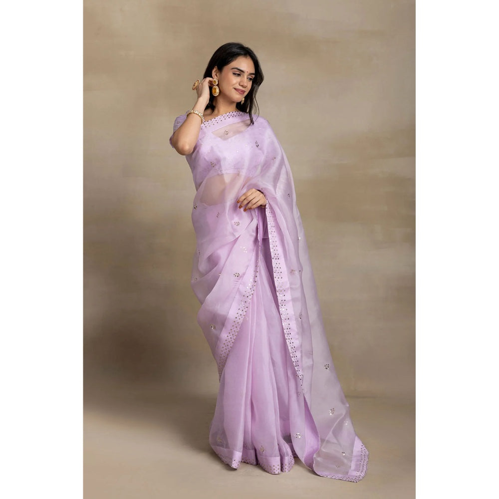 Ruhm Opulent Lavender Silk Organza Saree With Stitched Blouse