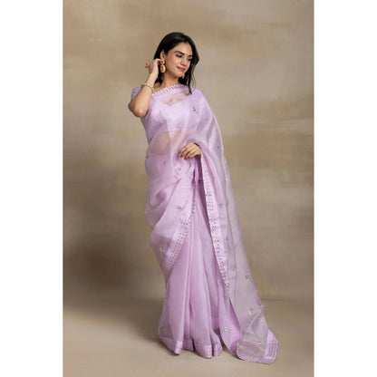 Ruhm Opulent Lavender Silk Organza Saree With Stitched Blouse