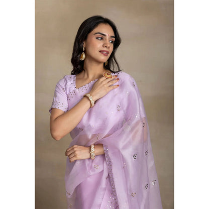 Ruhm Opulent Lavender Silk Organza Saree With Stitched Blouse