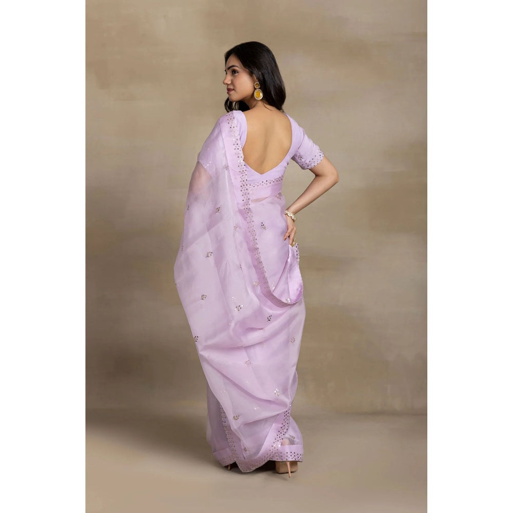 Ruhm Opulent Lavender Silk Organza Saree With Stitched Blouse