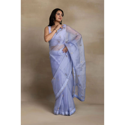 Ruhm Blue Bliss Silk Organza Saree with Stitched Blouse