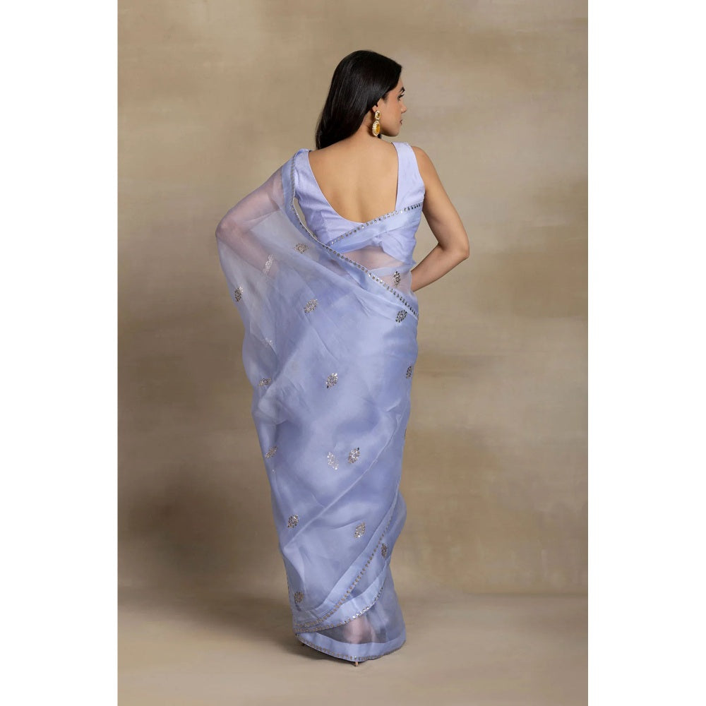 Ruhm Blue Bliss Silk Organza Saree with Stitched Blouse