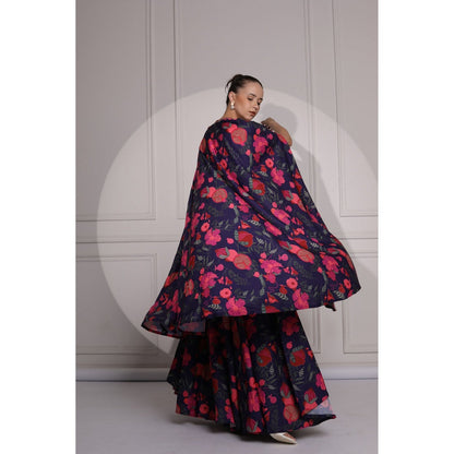 Ruhm Multi-Colour Women Blouse with Lehenga and Cape (Set of 3)