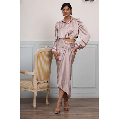 Ruhm Exquisite Dust Pink Satin Dress with Handwork