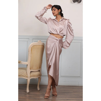 Ruhm Exquisite Dust Pink Satin Dress with Handwork