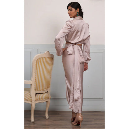 Ruhm Exquisite Dust Pink Satin Dress with Handwork