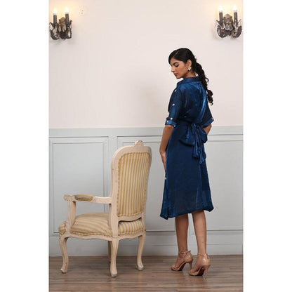 Ruhm Stunning Teal Blue Handwork Drape-Style Dress