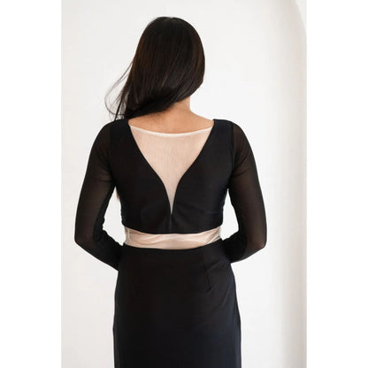 Ruhm Black Alamelu Gown with Cutouts and Feathers