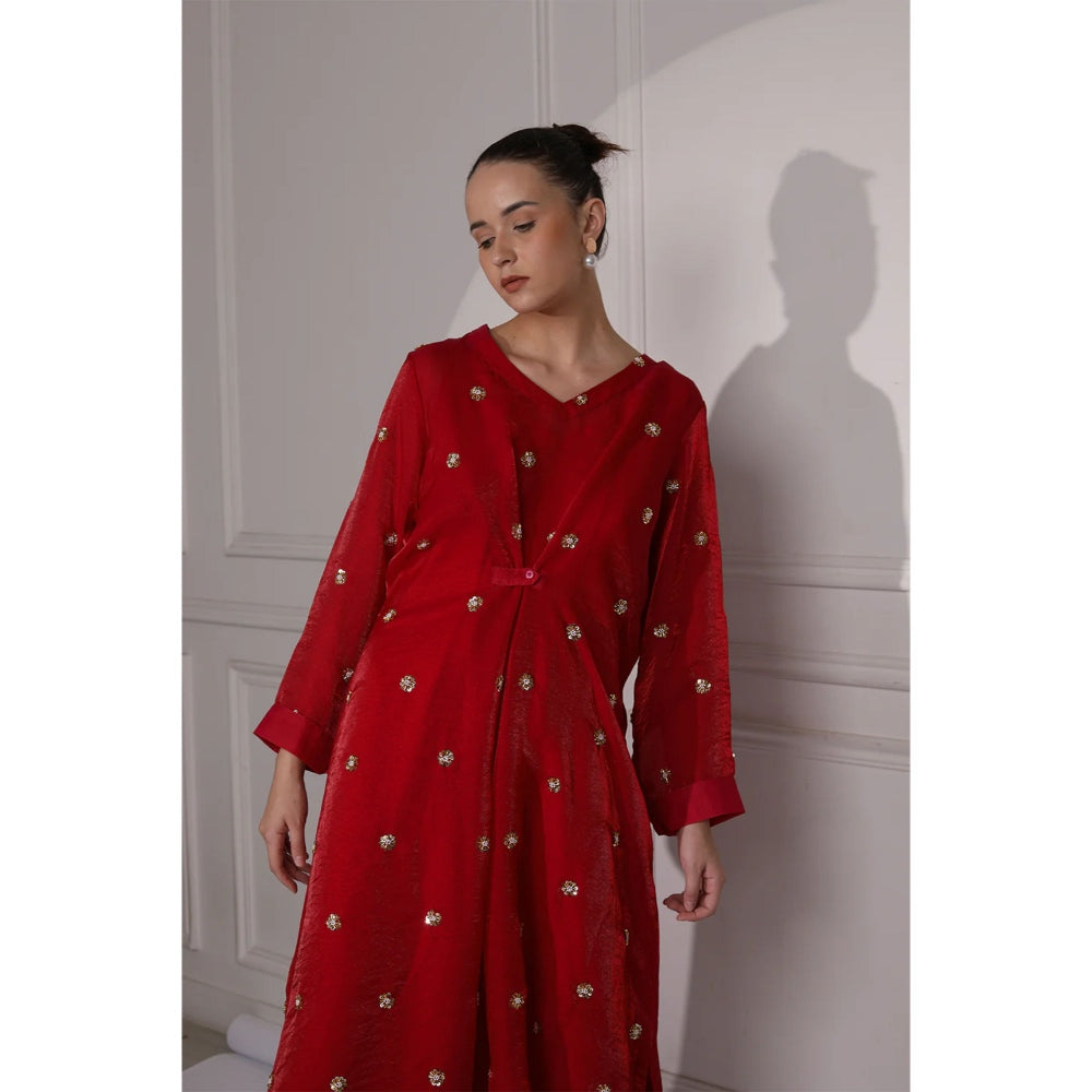 Ruhm Hot Pink Midi Dress with Exquisite Handwork