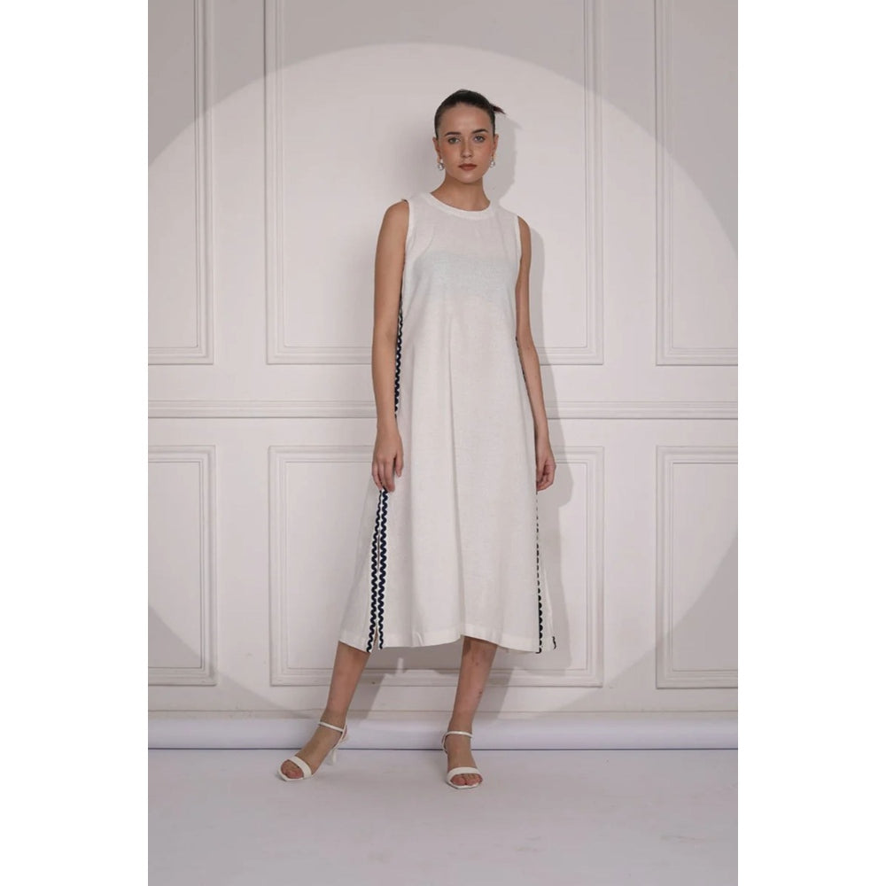 Ruhm Timeless Ivory Khadi Midi Dress with Straps