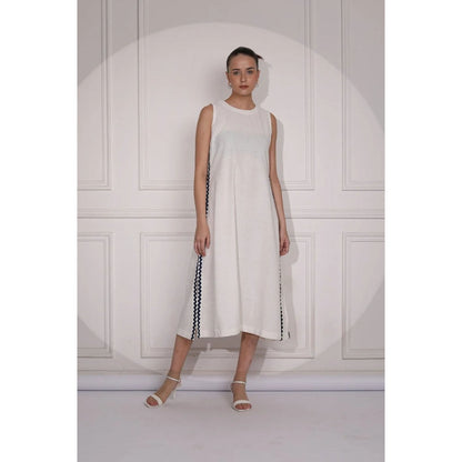 Ruhm Timeless Ivory Khadi Midi Dress with Straps