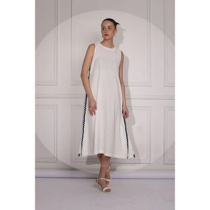 Ruhm Timeless Ivory Khadi Midi Dress with Straps