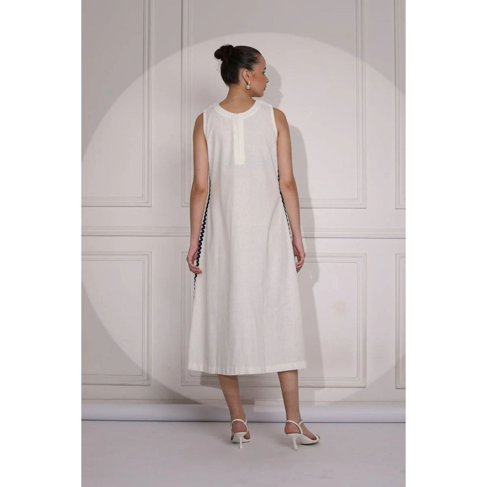 Ruhm Timeless Ivory Khadi Midi Dress with Straps