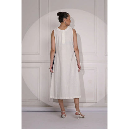 Ruhm Timeless Ivory Khadi Midi Dress with Straps